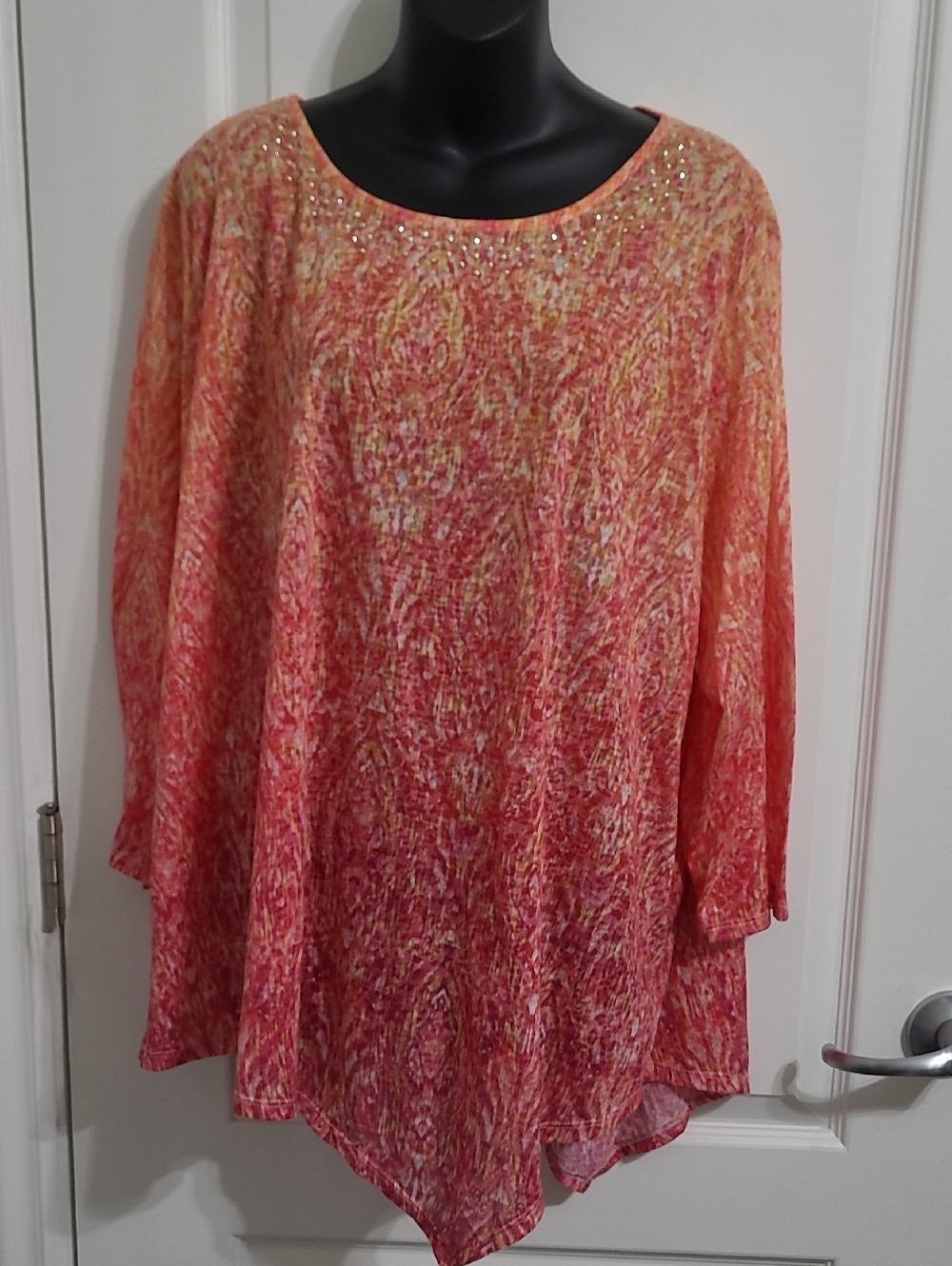 Ruby Rd. Coral-Pink Embellished Flowing Asymmetrical Tunic Size 2X